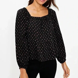 Loft black shimmer dot long sleeve off shoulder blouse top